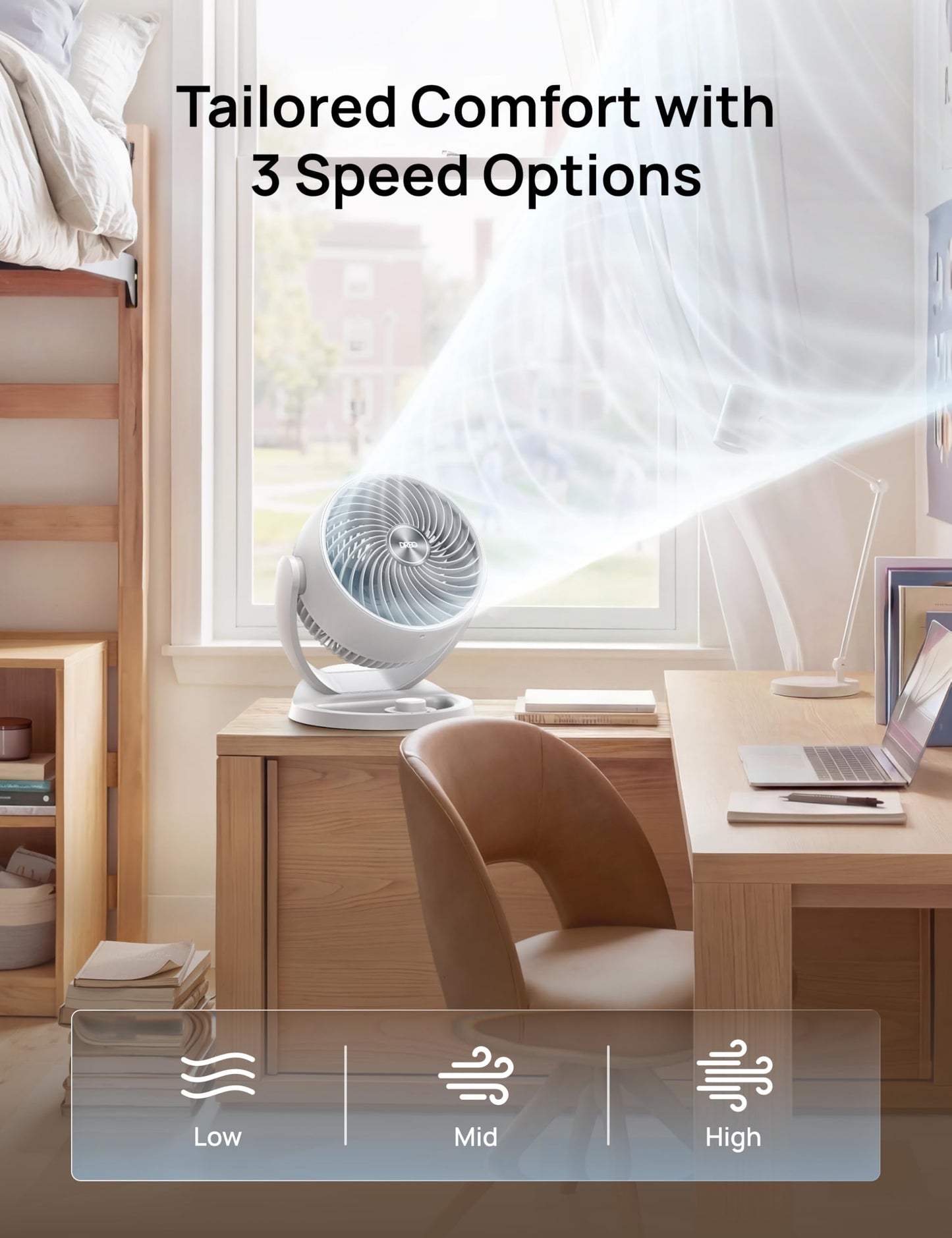 DREO Fan for Bedroom, 12 Inches, 70ft Powerful Airflow, 25db Quiet Table Air Circulator Fans for Whole Room, 120° Adjustable Tilt Desk Fan, 3 Speeds, Desktop Fan for Home, Office, Kitchen, RV