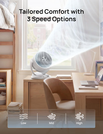 DREO Fan for Bedroom, 12 Inches, 70ft Powerful Airflow, 25db Quiet Table Air Circulator Fans for Whole Room, 120° Adjustable Tilt Desk Fan, 3 Speeds, Desktop Fan for Home, Office, Kitchen, RV
