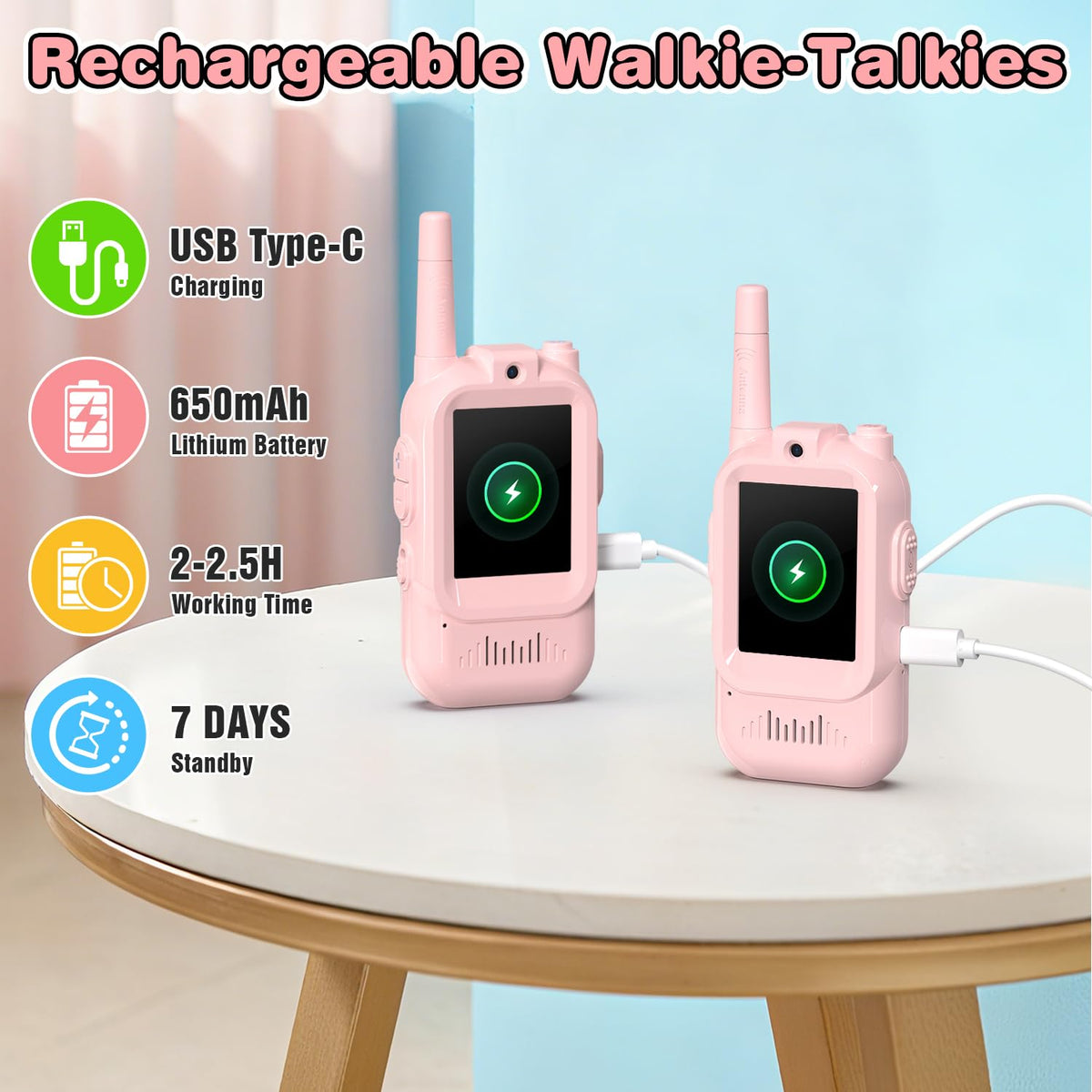 Video Walkie Talkies for Kids, 2 Pack Facetime Walkie Talkies with HD Camera & Voice Changer for Boys Girls for Family Games, Indoor, Outside, Hiking Christmas Birthday Toys Gift Ages 3-12 (Pink) 🍁 All In One Marketplace Canada