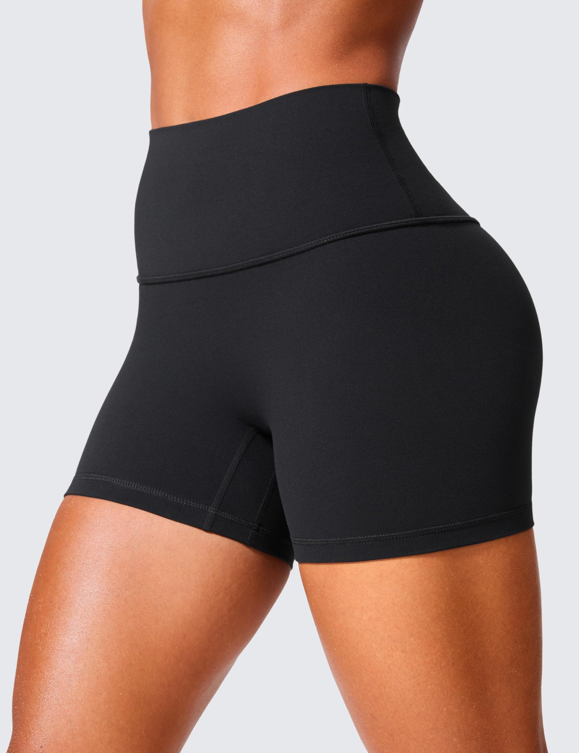 CRZ YOGA Secretsculpt Butterlift Biker Shorts 4"- No Front Seam High Waist Womens Workout Gym Booty Scrunch Butt Black Medium
