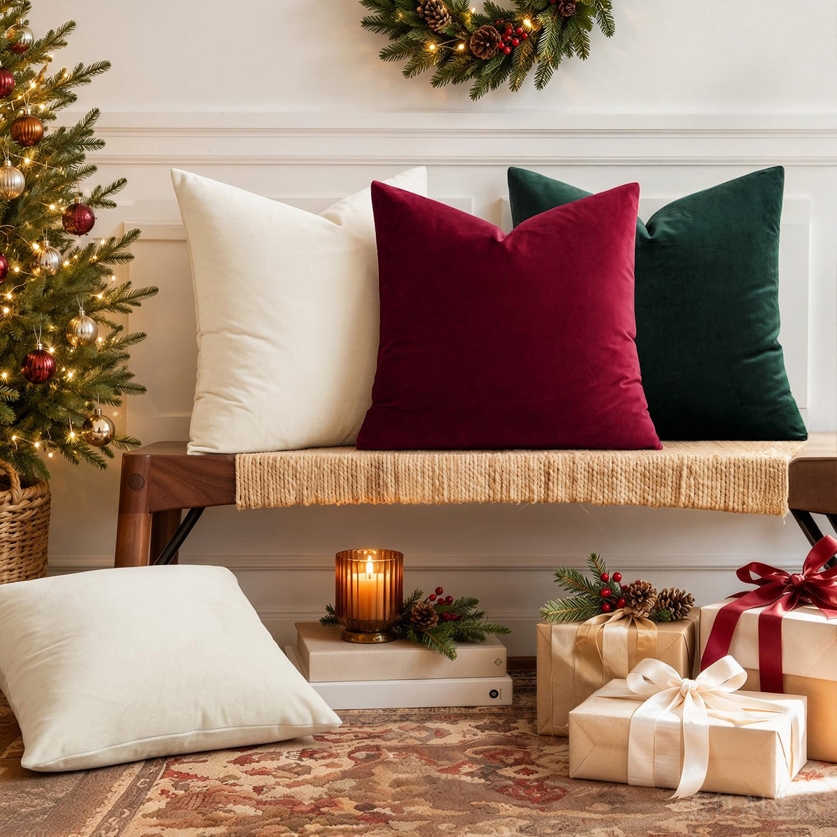 MIULEE Pack of 2 Christmas Velvet Throw Pillow Covers 18x18 Wine Red 🍁 All In One Marketplace Canada