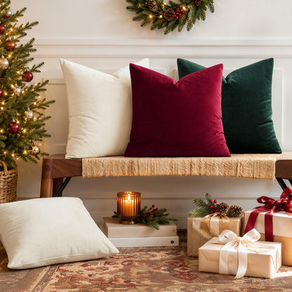 MIULEE Pack of 2 Christmas Velvet Throw Pillow Covers 18x18 Wine Red 🍁 All In One Marketplace Canada