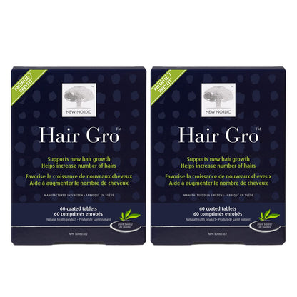 New Nordic Hair Gro - Natural Hair Growth Product with Biotin, Apple Extract & Patented Tocotrienol Complex - Non-GMO, Gluten-Free & Dairy-Free - 60 Vegan Tablets (Pack of 2)