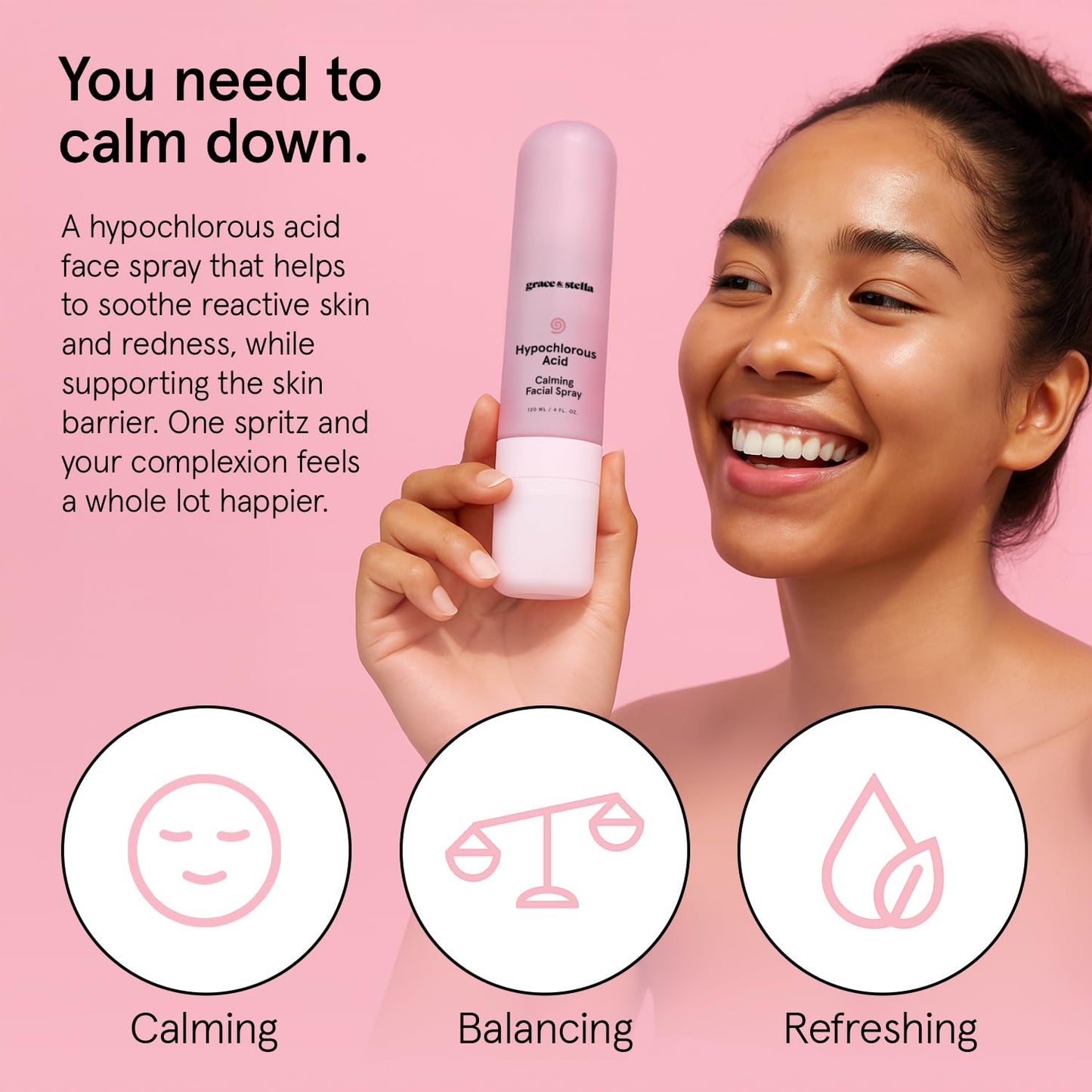 grace & stella Hypochlorous Acid Spray - Gentle Face Spray to Calm Redness & Flare-Ups - Soothing Facial Mist for Sensitive Skin (120 ml/4.22 fl oz) - Available at All In One Marketplace Canada