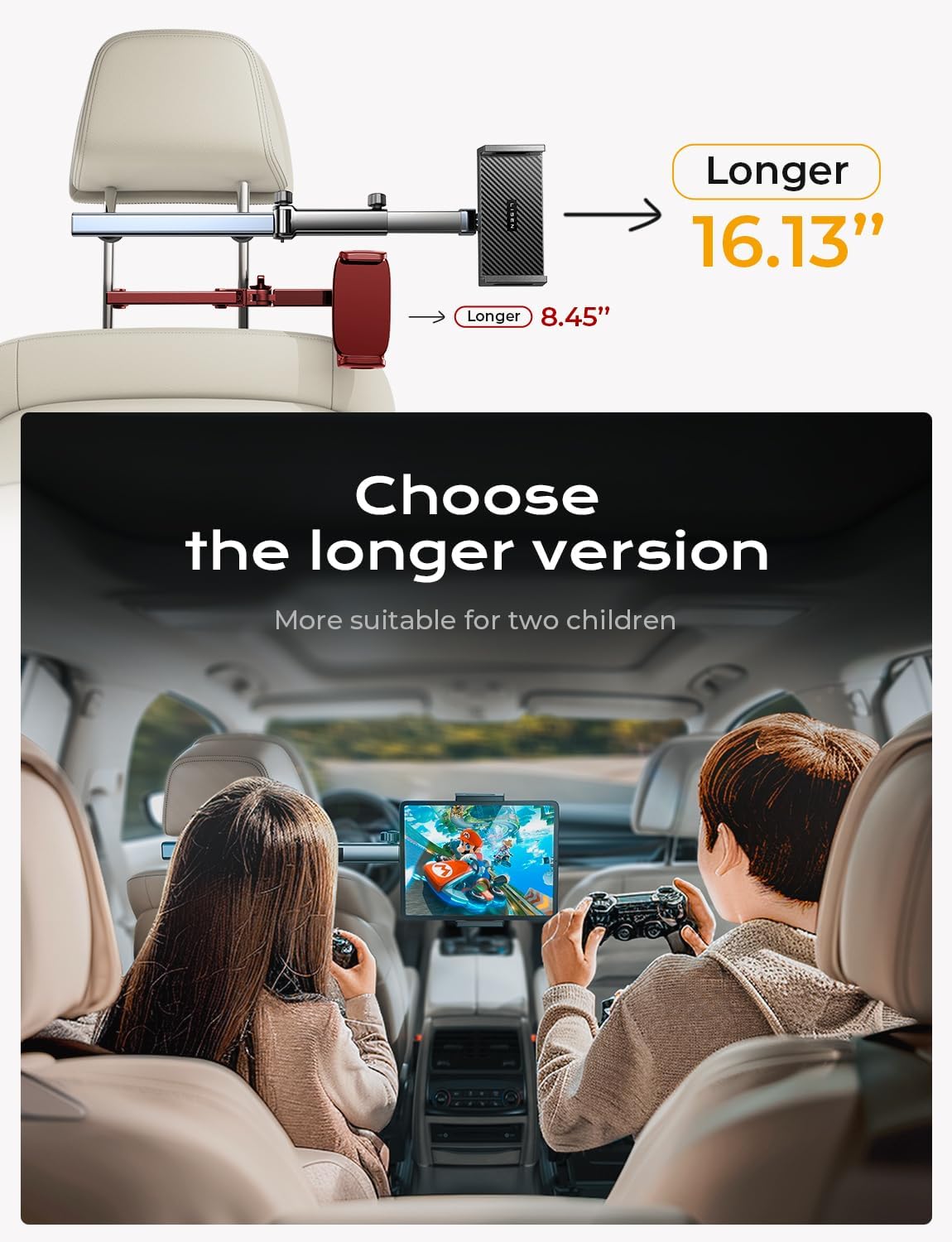 LISEN for iPad Tablet Holder for Car [3 in 1] Car Accessories iPad Holder Mount Back Seat for Car Headrest Video Kids Long Road Trip Car Essentials for 4.7-11" Tablet iPad Pro, Mini, Samsung (Black)