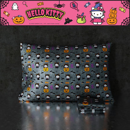 Taie d'oreiller réversible standard Sanrio Hello Kitty squelette Halloween, en satin soyeux pour cheveux et peau, 50x76 cm (produit sous licence officielle) par Franco Collectibles