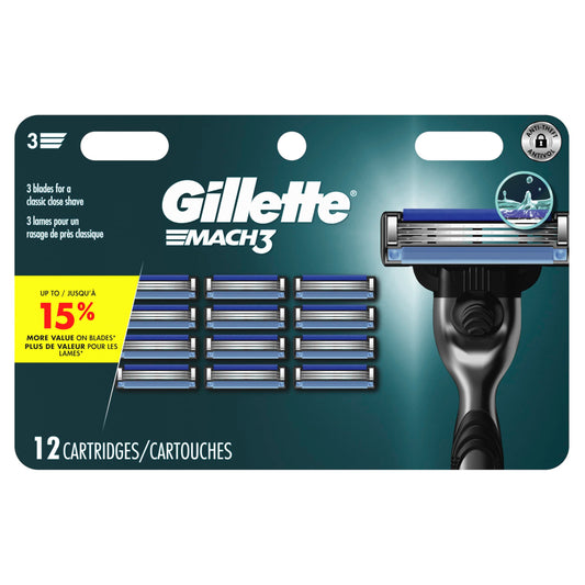 Gillette Mach3 Men's Razor Blade Refills, 12 Refills - Available at All In One Marketplace Canada