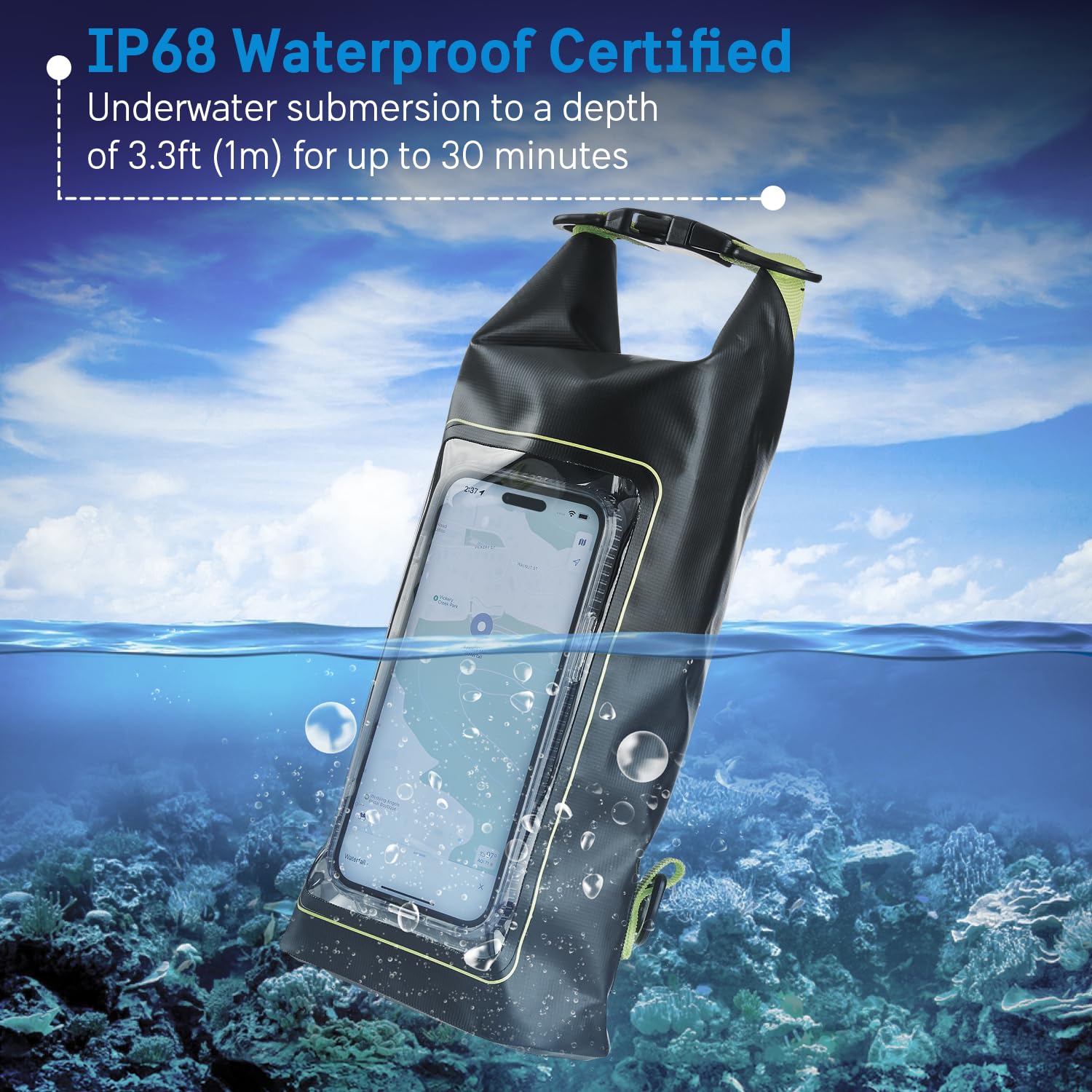 Pelican Marine IP68 Waterproof Dry Bag 2L w/Phone Pouch/Case - Black/Yellow Pelican
