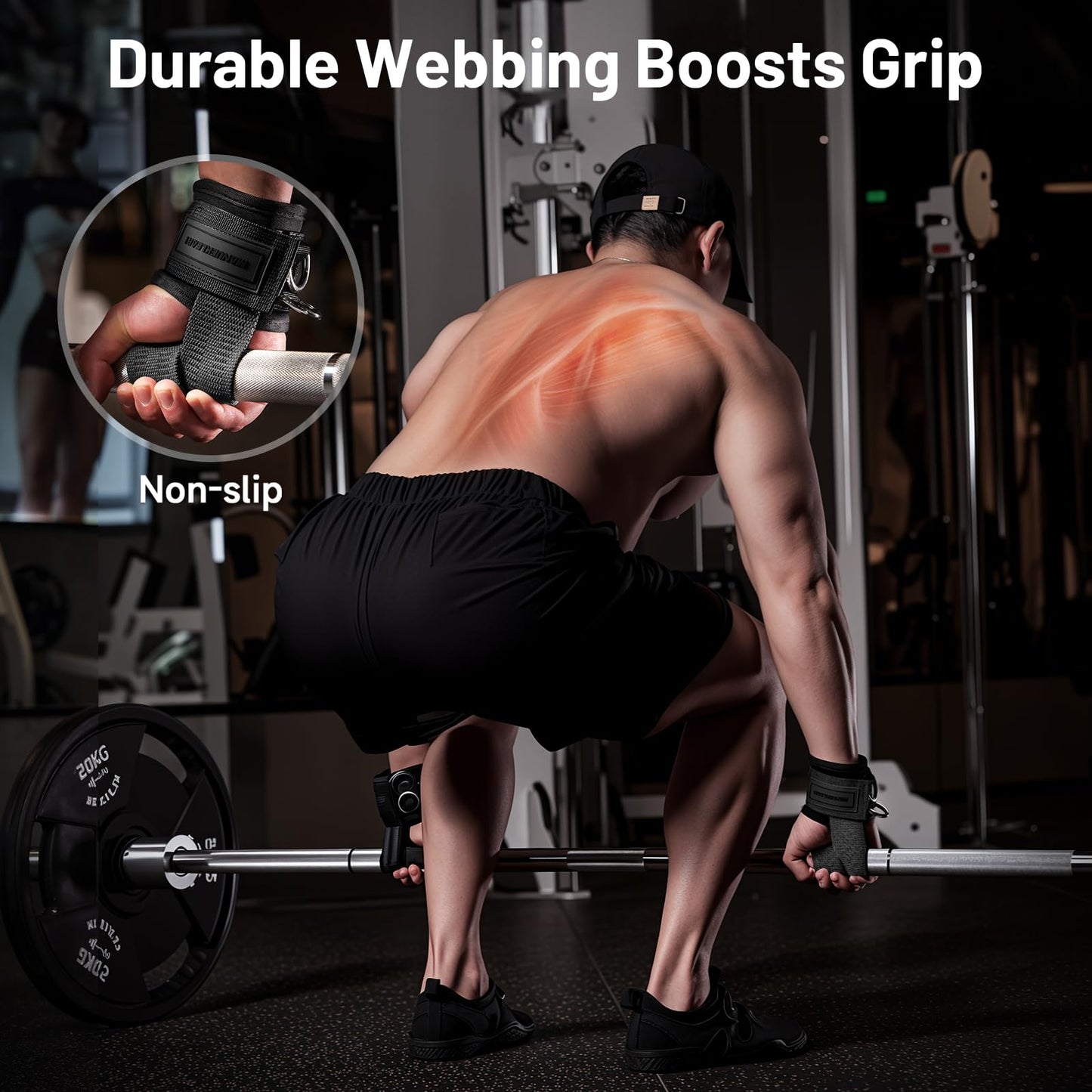 MANUEKLEAR Non-Slip Wrist Straps for Weightlifting Deadlifting, Gym Lifting Straps with D Rings for Cable Machine Workout, 10mm Neoprene Padded Weight lifting Wrist Wraps for Men Women (Black, M (6.3-7.5inch)) - Available at All In One Marketplace Canada