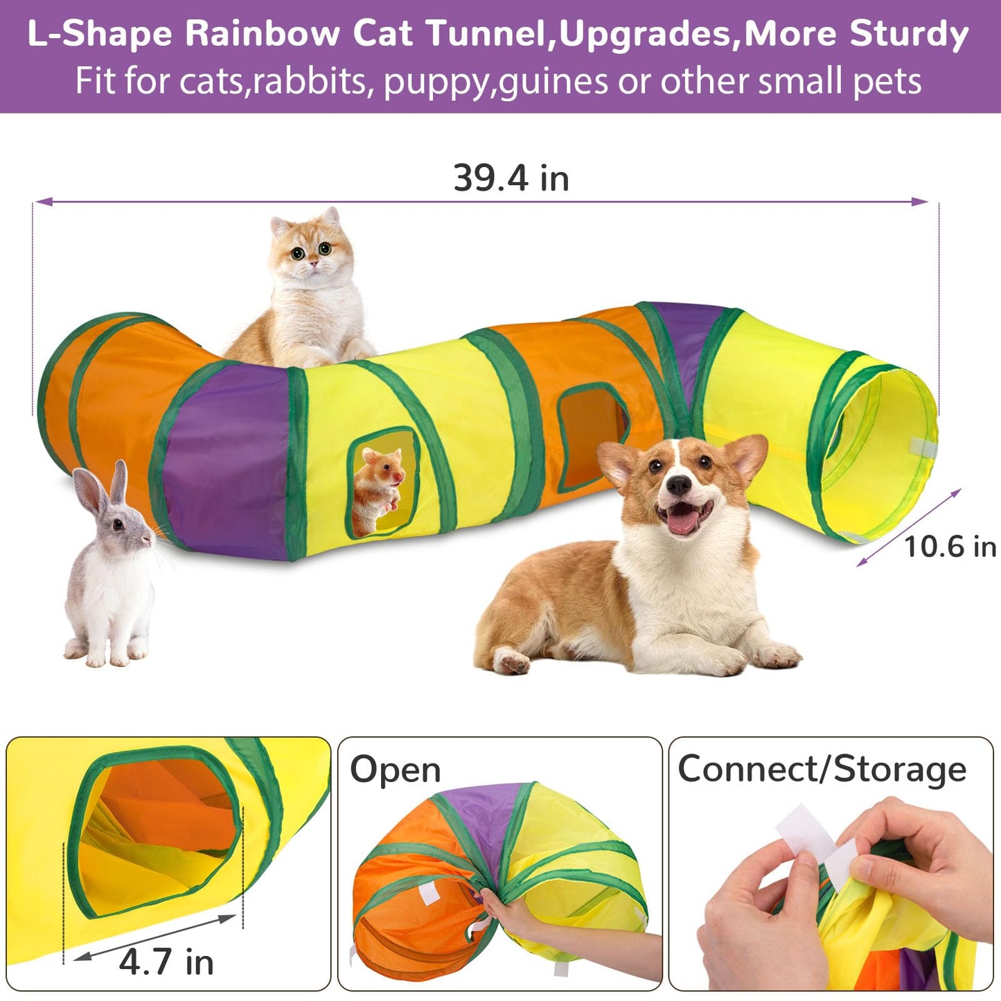 Retro Shaw Cat Toys Set 33 Pack, Cat Play Tunnel for Indoor Cats Kitty, Kitten Toys Include 2 Collapsible Cat Tunnels Tube Tent, Cat Feather Teaser Wand Springs Rainbow Bell Crinkle Ball Mouse Pompom - Available at All In One Marketplace Canada