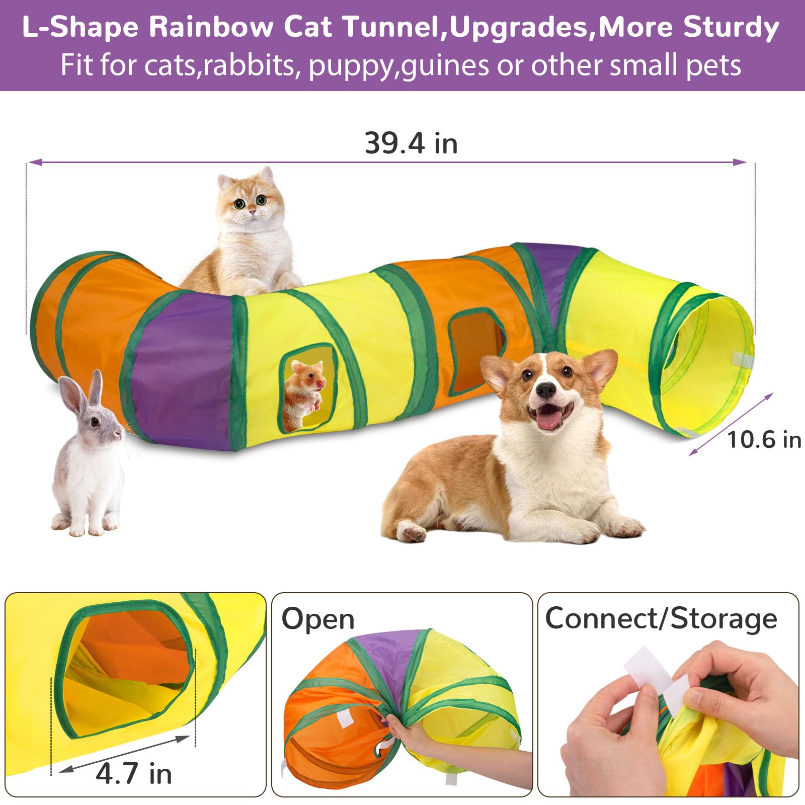 Retro Shaw Cat Toys Set 33 Pack, Cat Play Tunnel for Indoor Cats Kitty, Kitten Toys Include 2 Collapsible Cat Tunnels Tube Tent, Cat Feather Teaser Wand Springs Rainbow Bell Crinkle Ball Mouse Pompom - Available at All In One Marketplace Canada