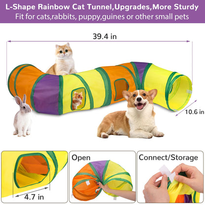 Retro Shaw Cat Toys Set 33 Pack, Cat Play Tunnel for Indoor Cats Kitty, Kitten Toys Include 2 Collapsible Cat Tunnels Tube Tent, Cat Feather Teaser Wand Springs Rainbow Bell Crinkle Ball Mouse Pompom - Available at All In One Marketplace Canada