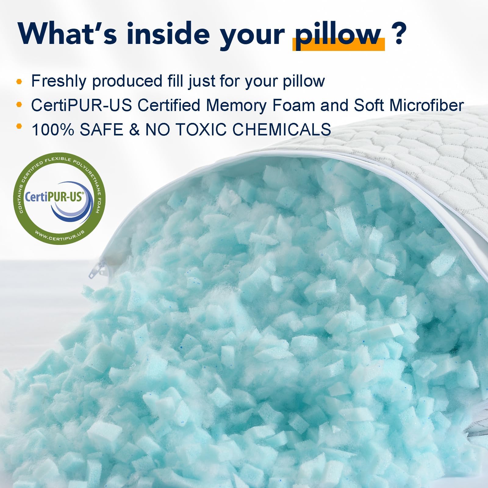 Cooling Memory Foam Pillows Queen Size Set of 2, Adjustable Shredded Foam Bed Pillows for Sleeping, Soft Support Pillows for Side & Back Sleepers with Breathable Dual-Sided Soft & Cooling Fabric - Available at All In One Marketplace Canada