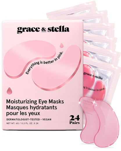 grace & stella Award Winning Under Eye Mask - Gifts for Her - Birthday Gifts for Women - Gel Eye Patches for Dark Circles, Puffy Eyes, Wrinkles, Undereye Bags - Self Care Gifts (24 Pairs, Pink)