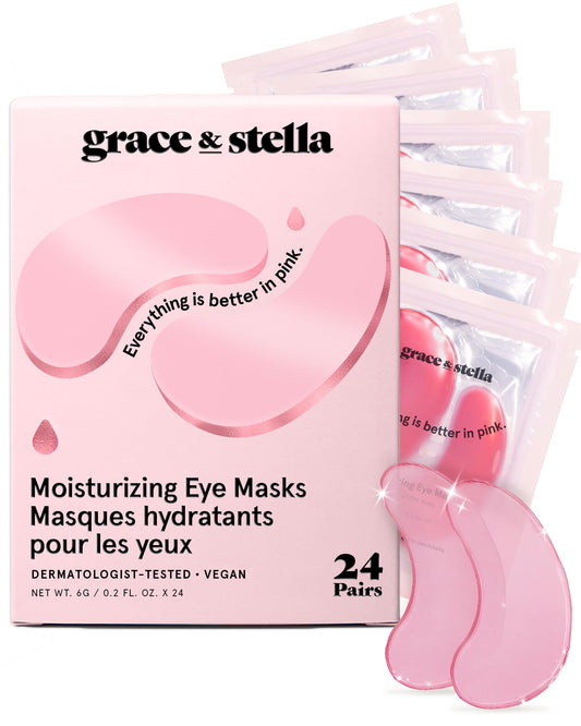 grace & stella Award Winning Under Eye Mask - Gifts for Her - Birthday Gifts for Women - Gel Eye Patches for Dark Circles, Puffy Eyes, Wrinkles, Undereye Bags - Self Care Gifts (24 Pairs, Pink)