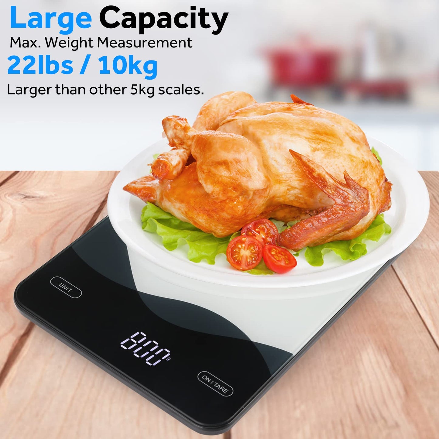 AIMILAR Digital Kitchen Scale 22lb/10kg USB-C Rechargeable, Tempered Glass Top Easy Clean, LED Touch Screen No Buttons, Auto Shut Off - Available at All In One Marketplace Canada