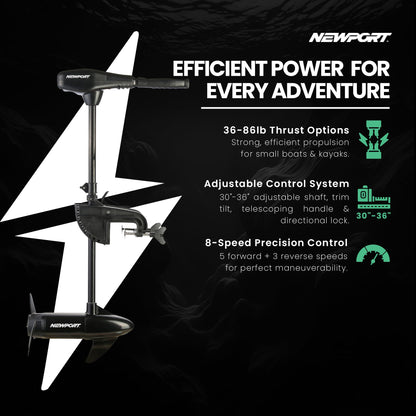 Newport Vessels NV-Series 46lb Thrust Saltwater Transom Mounted Trolling Electric Trolling Motor w/ LED Battery Indicator & 30" Shaft Newport Vessels