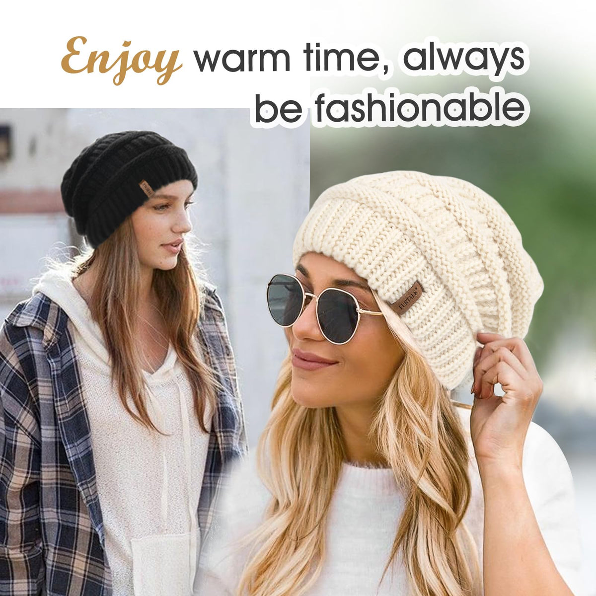 FURTALK Knit Beanie Hats for Women Men Fleece Lined Ski Skull Cap Slouchy Winter Hat Black 🍁 All In One Marketplace Canada