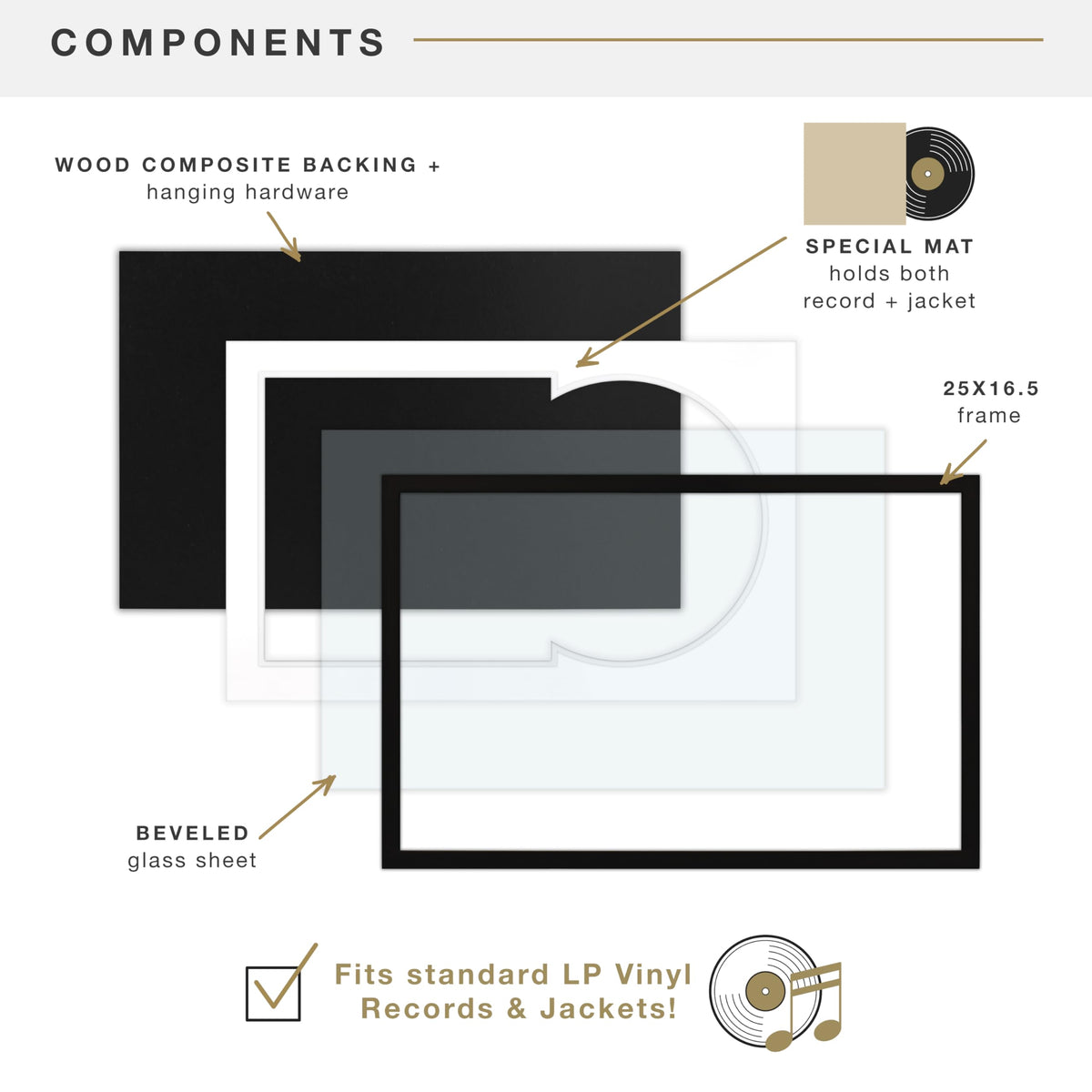 MCS Groove Record Album Frame, Black, 16.5 x 25 in