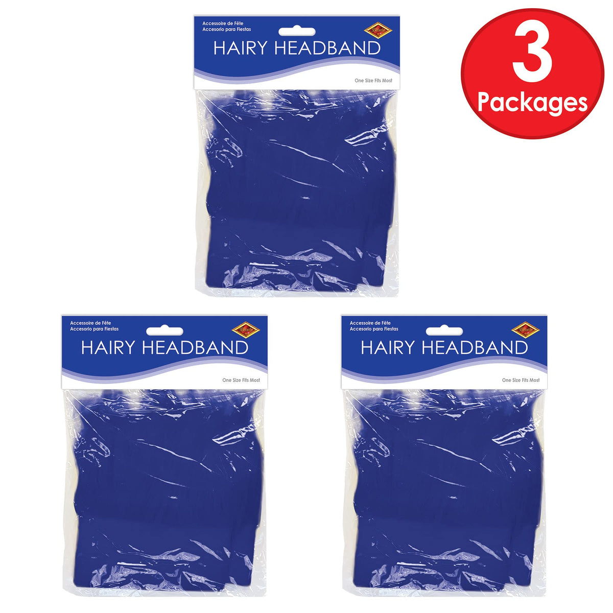 Lot de 3 bandeaux à cheveux hirsutes bleus Beistle, accessoires de costume de troll pour Halloween, couvre-chef pour l'esprit scolaire