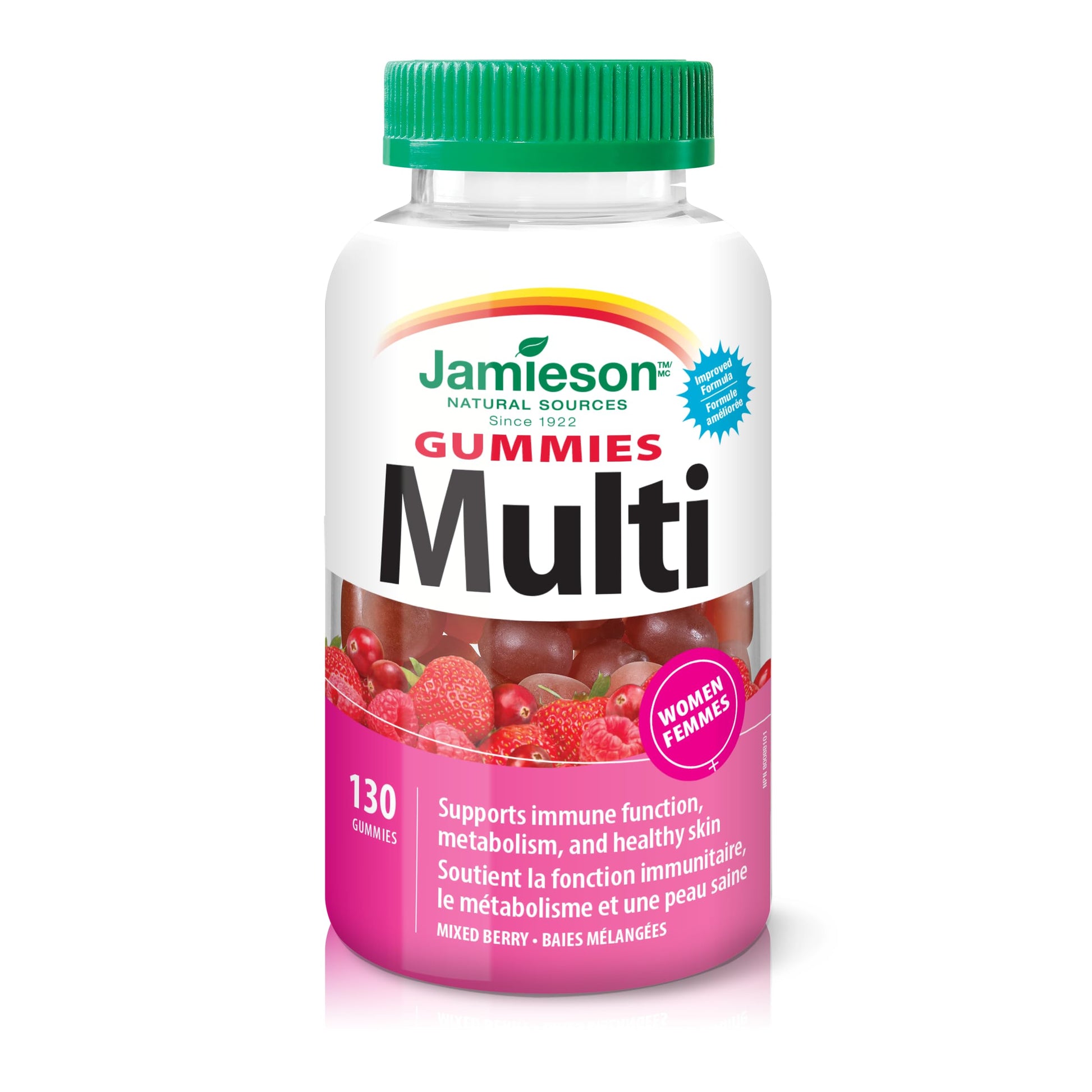 Jamieson Multivitamin Gummies for Women, 130 Gummies Mixed Berry Flavour. Supports Bone Health, Immunity, Energy, Hair, Skin Nails. With Biotin and Vitamin B12, Vegetarian, Non-GMO - Available at All In One Marketplace Canada