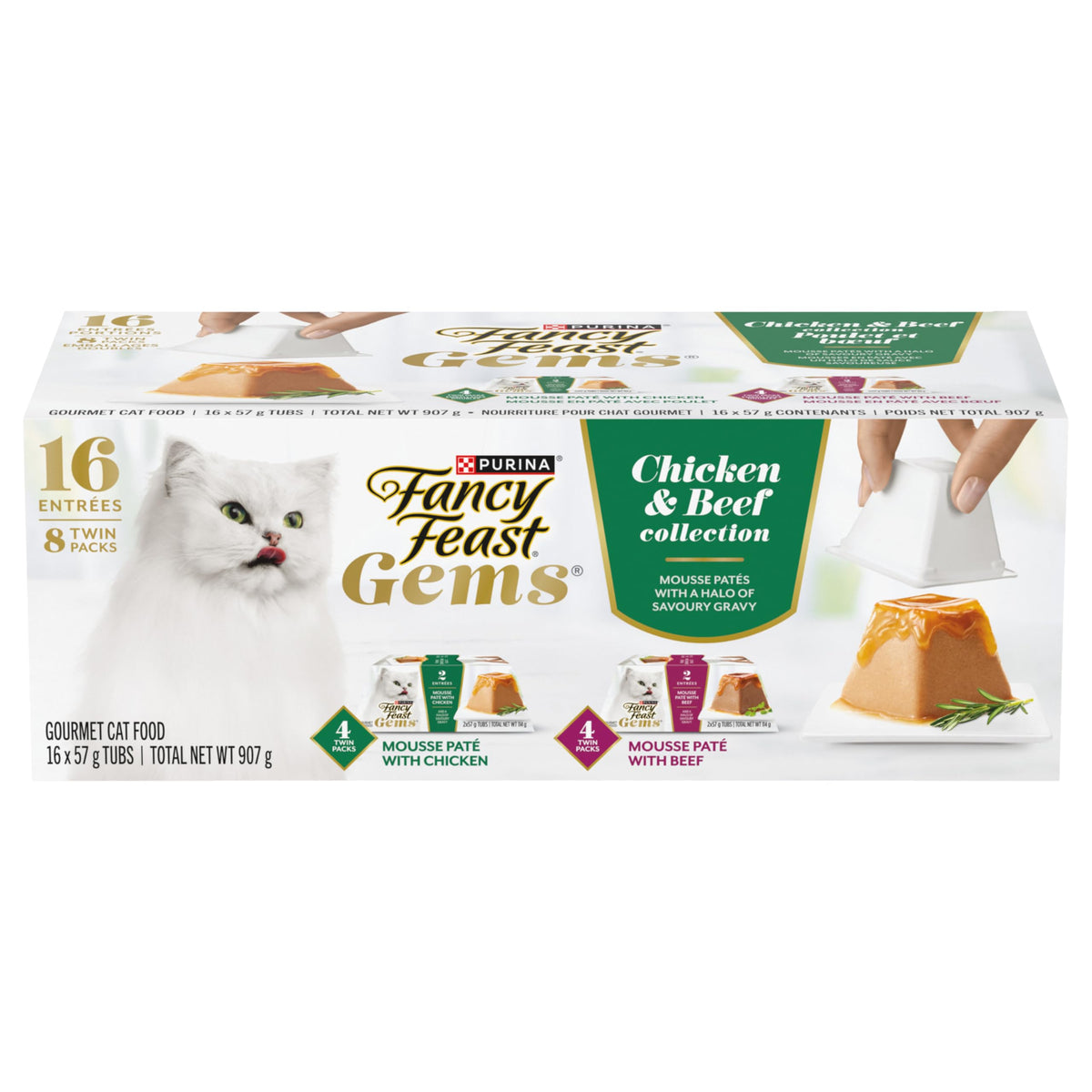 Fancy Feast Gems Wet Cat Food, Mousse Pâté Chicken & Beef 57g (2 Pack x 8)