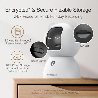 CINMOORE 2.5K Camera Surveillance Interieur, Indoor Security Cam, Free AI Pet/Person/Cry Detection, 4MP Pet Camera with Phone App Pan Tilt 2.4GHz WiFi, Night Vision, Full Duplex Audio