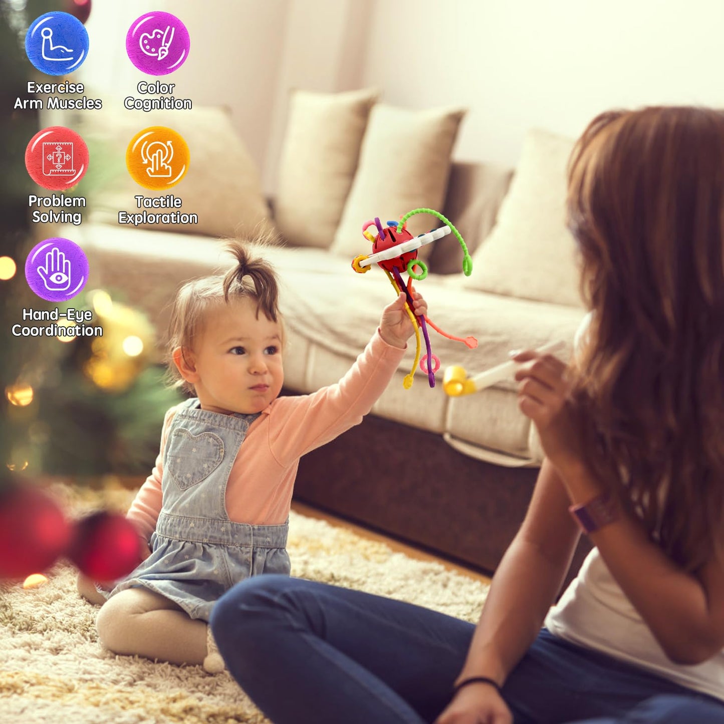 Sensory Montessori Toys for Baby 18 Months, Toddler Travel Toys for 2 Year Old Boy Girl Birthday Gifts, Soft Pull String Fidget Educational Learning Bath Toys for 18 Months Infant Newborn - Available at All In One Marketplace Canada