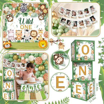 Wild Birthday Decorations, Safari Jungle Theme 1st Birthday Decorations for Boy or Girl, Photo Banner, Balloon Box, Balloons Garland, Foil balloons, High Chair Banner, Wild Backdrop, Cake Topper 🍁 All In One Marketplace Canada
