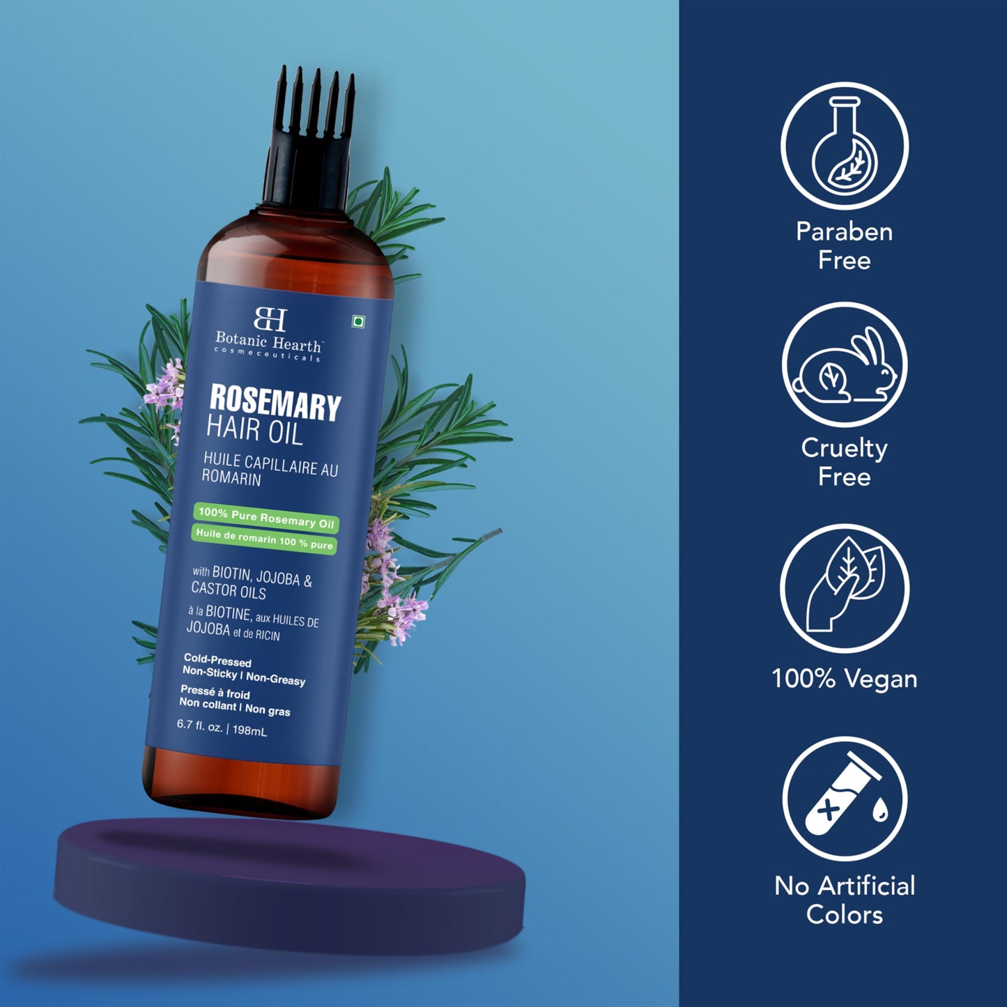 Botanic Hearth Rosemary Oil for Hair & Scalp with Biotin, Jojoba & Castor Oils, 100% Pure Hair Growth Oil, Strengthening Treatment, 6.7 fl oz (Pack of 2)