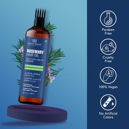 Botanic Hearth Rosemary Oil for Hair & Scalp with Biotin, Jojoba & Castor Oils, 100% Pure Hair Growth Oil, Strengthening Treatment, 6.7 fl oz (Pack of 2)