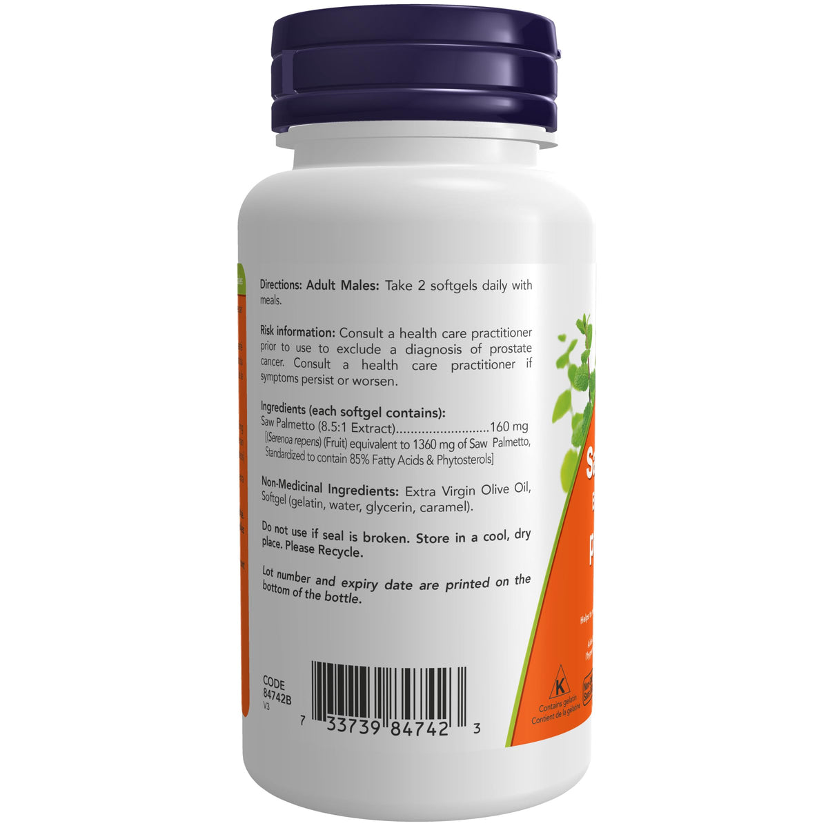 NOW Supplements, Saw Palmetto Extract (Serenoa repens) 160 mg, Men's Health*, 120 Softgels