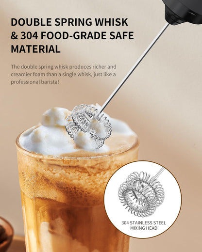 CIRCLE JOY Electric Milk Frother Handheld, Rechargeable Coffee Frother with Dual Spring Whisk, Portable Hand Frother Wand Drink Mixer for Coffee, Hot Chocolate, Cappuccino, Frappe, Matcha, Black