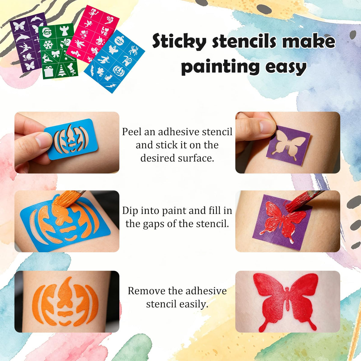 42 Colors Face Painting Kit for Kids，Professional Face Paint Makeup Kit Non-Toxic Water Activated Facepaint Palette with Brush, Stencil, Sponge, Gem, for Party Halloween Christmas 🍁 All In One Marketplace Canada