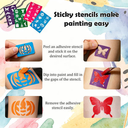 42 Colors Face Painting Kit for Kids，Professional Face Paint Makeup Kit Non-Toxic Water Activated Facepaint Palette with Brush, Stencil, Sponge, Gem, for Party Halloween Christmas 🍁 All In One Marketplace Canada