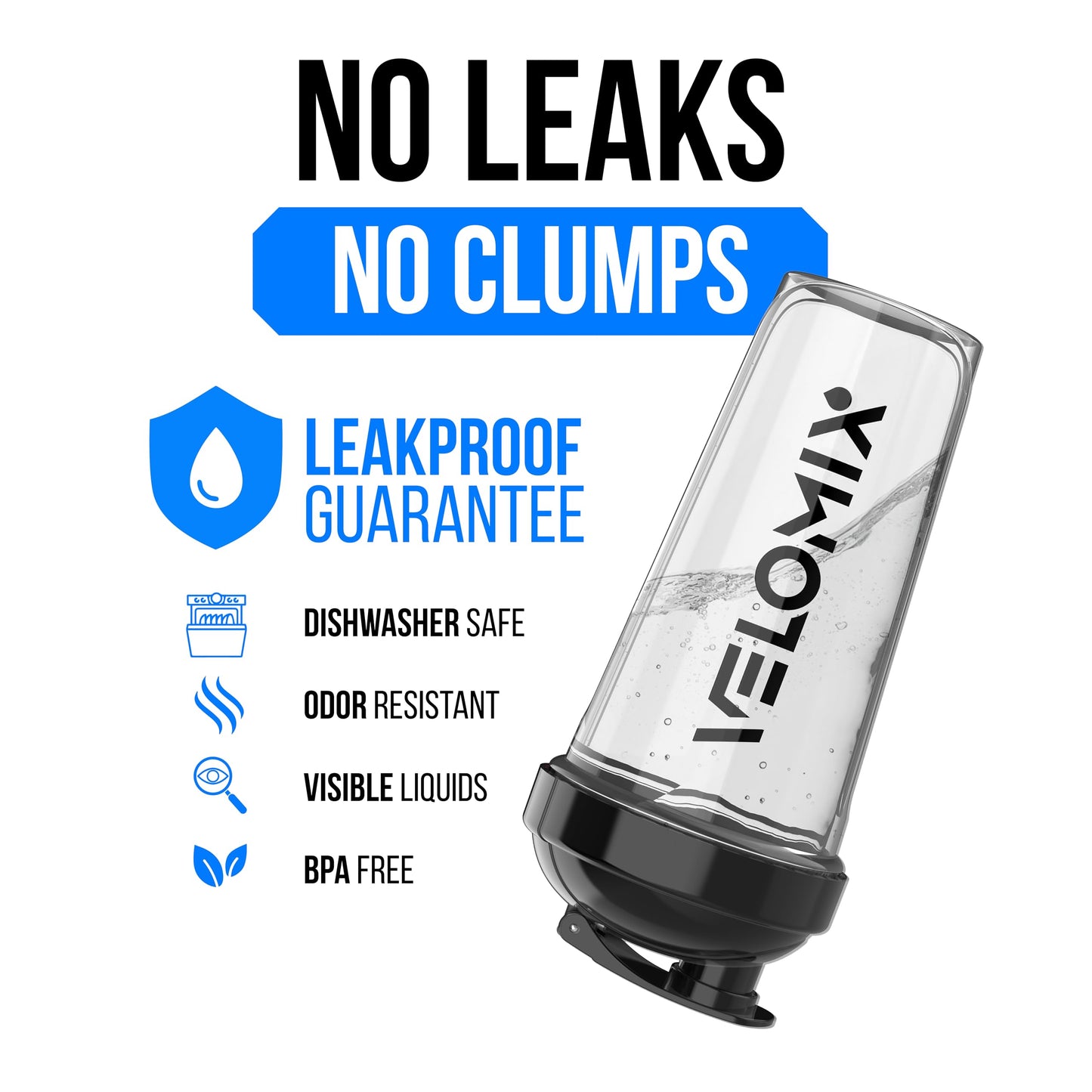 VELOMIX -2 Pack- 28 oz Protein Shaker Bottles for Protein Mixes - 2x Wire Whisk | Leak Proof Shaker Cups for Protein Shakes | Protein Shaker Bottle Pack | Shakers (Transparent & Black - 28oz)