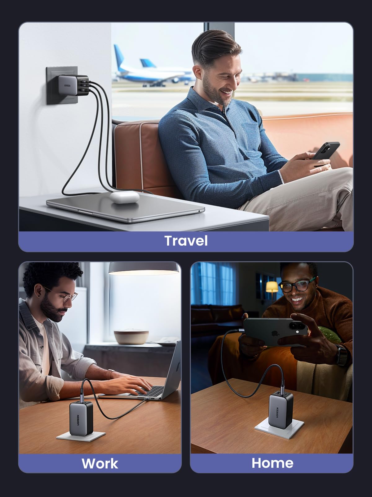 UGREEN Nexode 65W USB C Charger, 3 Port GaN Charger Foldable Tablet Charger Block Compatible with iPhone 17 Pro Max/17 Pro/iPhone Air/17, Tablet, iPad, MacBook Pro/Air, Galaxy S26 S25, Pixel 10 - Available at All In One Marketplace Canada
