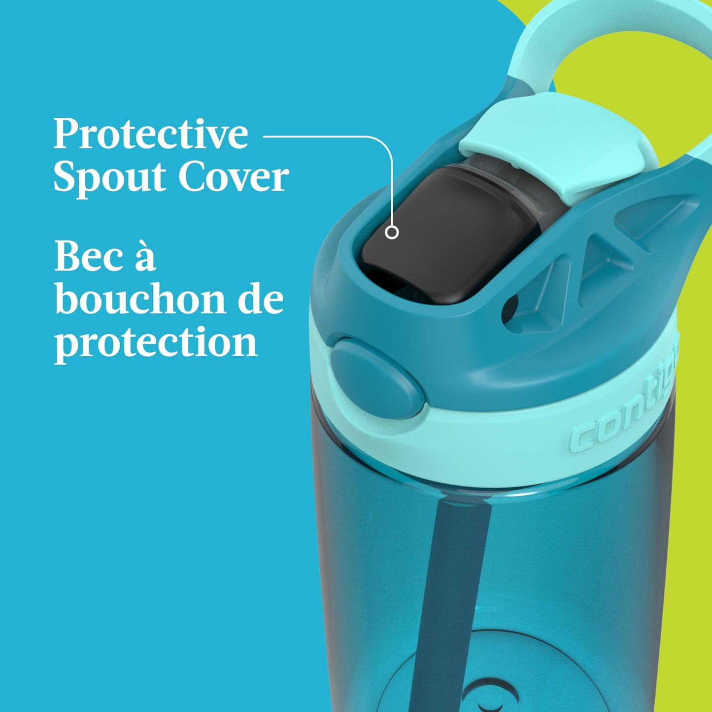 Contigo Kids Aubrey Straw Water Bottle with Leak-Proof Lid, BPA-Free Plastic, Dishwasher Safe, Juniper Jade Vine, 14 oz (414 mL)