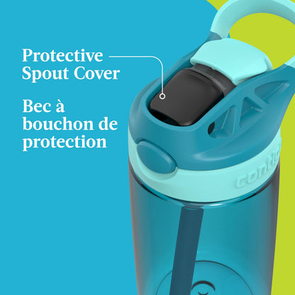 Contigo Kids Aubrey Straw Water Bottle with Leak-Proof Lid, BPA-Free Plastic, Dishwasher Safe, Juniper Jade Vine, 14 oz (414 mL)