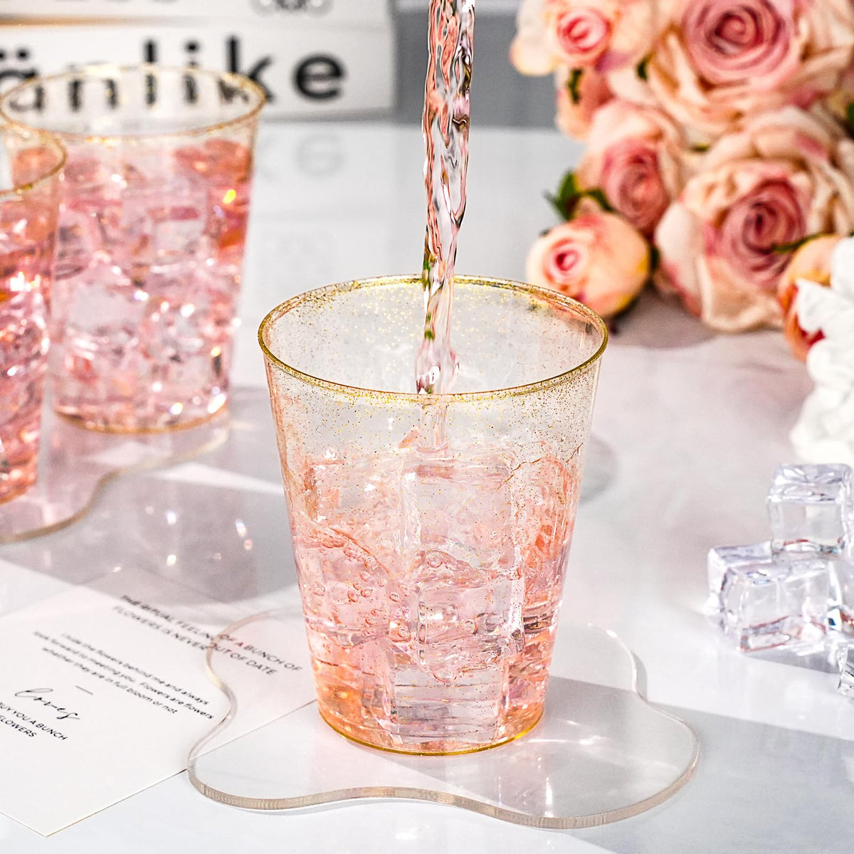Goodluck 10 oz 100 PCS Gold Glitter Plastic Cups, Disposable Glitter Cups 🍁 All In One Marketplace Canada
