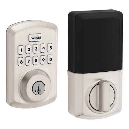 Weiser Powerbolt 3 Satin Nickel Keyless Entry Door Lock/Deadbolt Lock, 10-Button Keypad Door Lock with Auto Lock and 12-Month Battery Life, Electronic Door Locks for Front Door, Home Décor