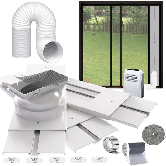 Gulrear 95"Sliding Door AC Vent Kit with Φ 5.1"Extendable Hose Filter Screen & Weather Stripping Universal 5.0/5.9 Inch Coupler for Sliding Glass/Window Portable AC Energy Saving Airtight Seal System