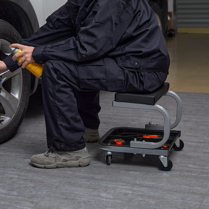 VEVOR Rolling Creeper Garage/Shop Seat, 250 LBS Capacity Padded Rolling Workshop Stool with Tool Tray Storage, Mechanic Stool for Garage, Shop, Auto Repair, Black 🍁 All In One Marketplace Canada