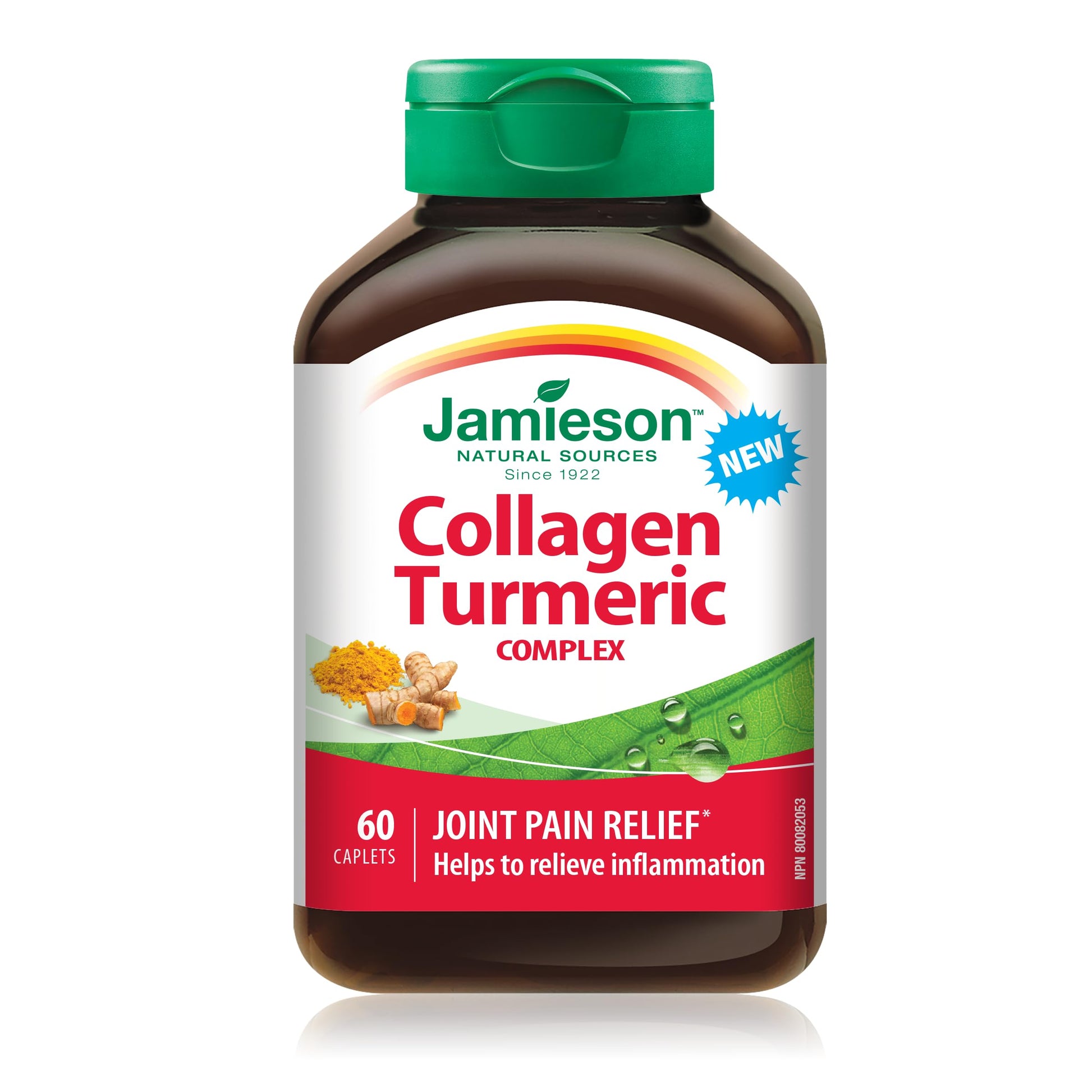 Jamieson Collagen Turmeric Complex, with 600 mg Collagen, Anti-inflammatory, Provides Joint Pain Relief and Digestive Support. Gluten-Free, No Artificial Colours, Flavours, or Preservatives, 60 Caplets, Proudly Canadian - Available at All In One Marketplace Canada