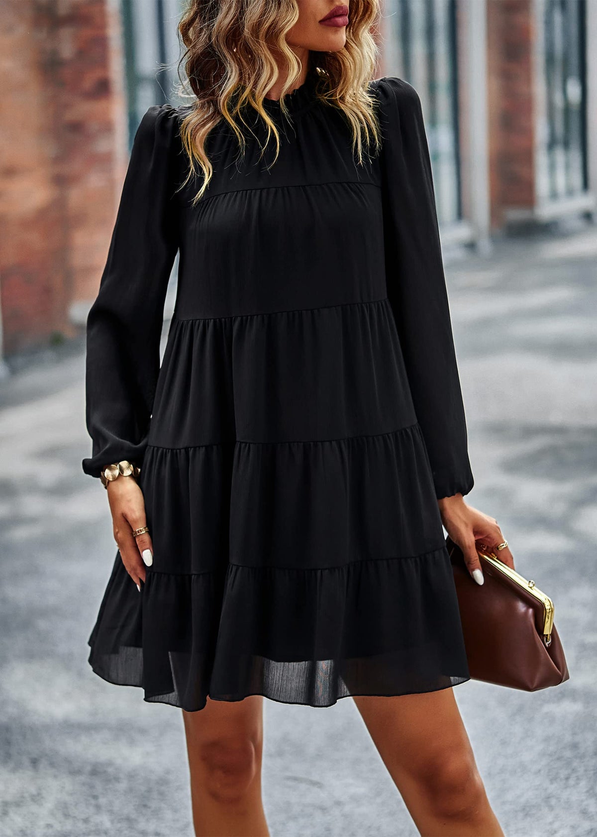 KIRUNDO Women's 2026 Fall Long Sleeve Baby Doll Dresses(Black,L) 🍁 All In One Marketplace Canada