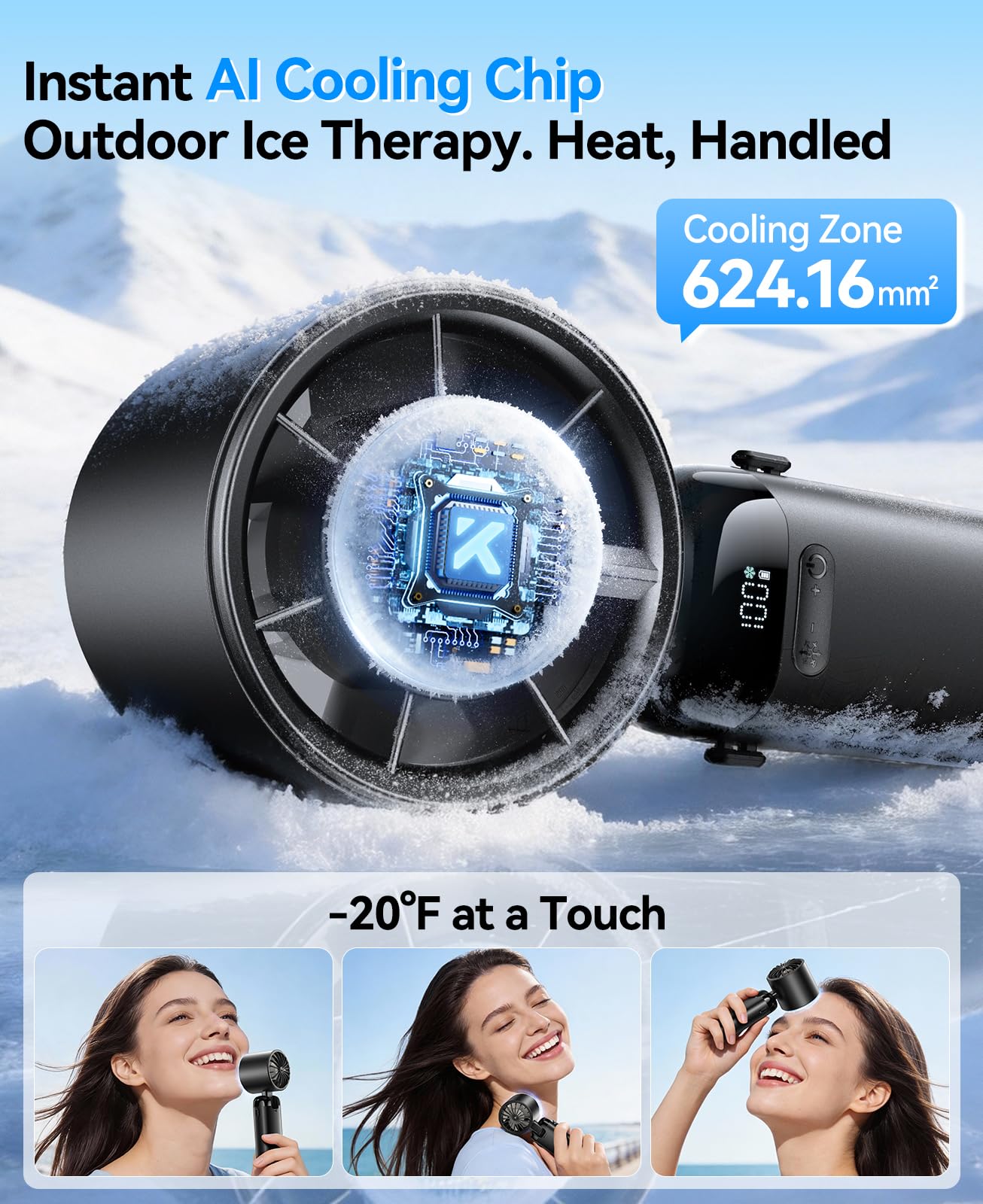 KIMMOO Portable Handheld Turbo Fan with Ice Cooler, Powerful 21000 RPM, Speed (1-199), Up to 14Hrs Cooling, Rechargeable Personal Fan (Black) - Available at All In One Marketplace Canada