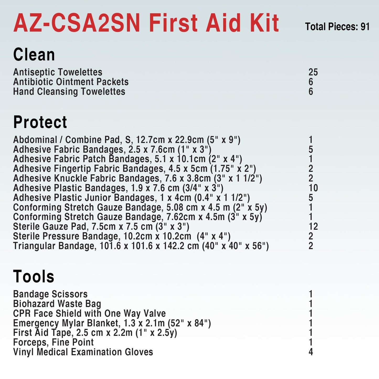 First Aid Central AZ-CSA2SN Type 2 25-Person Basic First Aid Kit, 91 Pieces FIRST AID CENTRAL