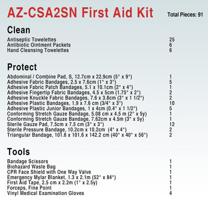 First Aid Central AZ-CSA2SN Type 2 25-Person Basic First Aid Kit, 91 Pieces FIRST AID CENTRAL
