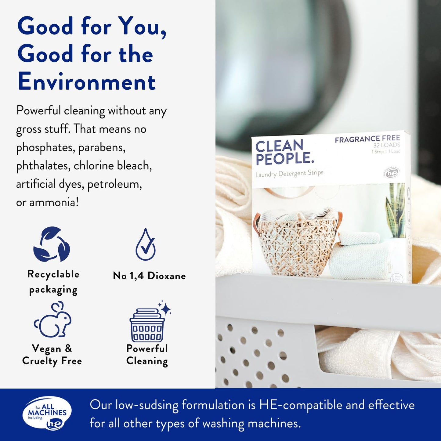 Clean People Laundry Detergent Sheets - Recyclable Packaging, Hypoallergenic, Stain Fighting - Ultra Concentrated, Laundry Soap - Fresh Scent, 192 Pack
