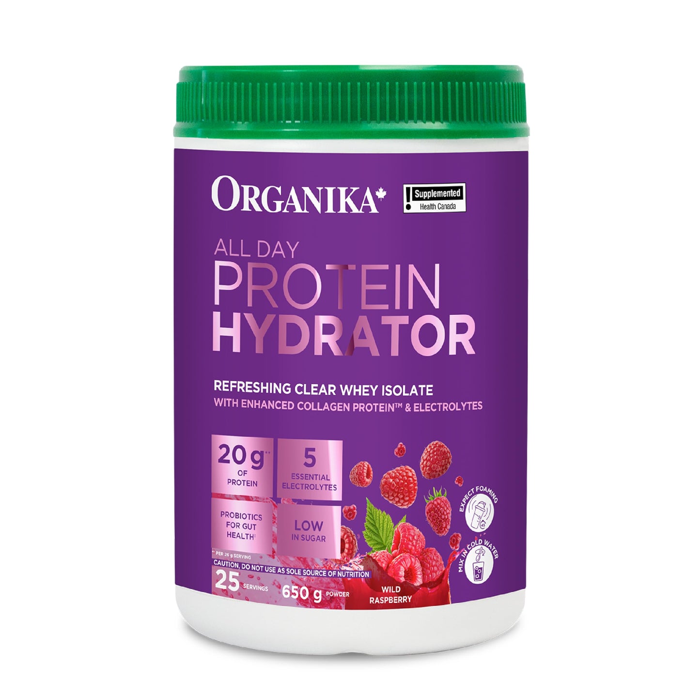 Organika Raspberry Clear Whey Protein Isolate with Collagen, Electrolytes & Probiotics - 650g